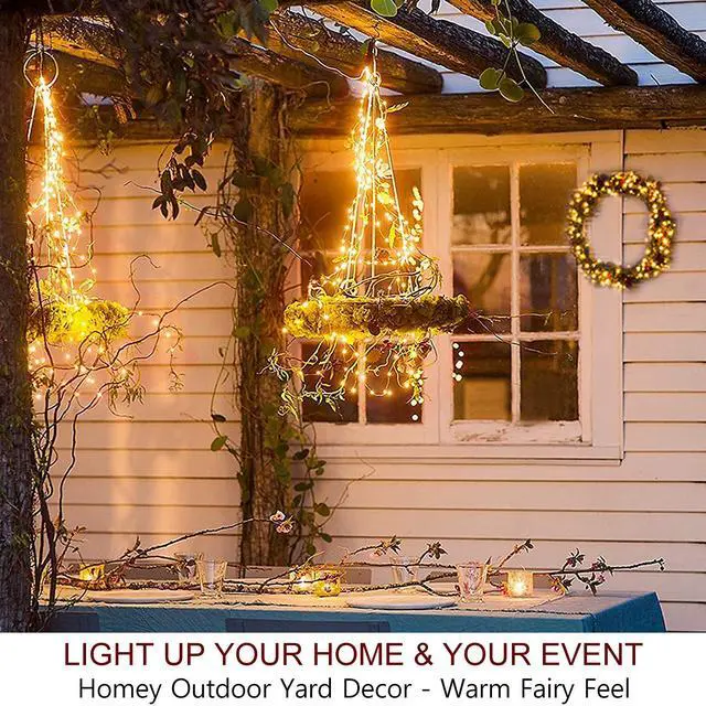 Alt view image 3 of 6 - 66 Ft 200 LED 8 Mode Christmas Fairy Lights Battery Operated with Remote - Warm White Multifunction Christmas Lights with Timer -Dimmable Flashing Chasing Twinkle Lights Outdoor