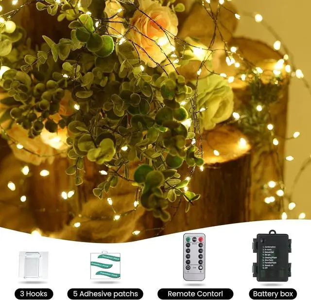 Alt view image 2 of 6 - 6feet 120 LED Starry Lights, Battery Operated Waterproof Dark Green Copper Wire Fairy Light String Light for Garland, Wreath, Patio, Garden, Wedding, Party, Xmas