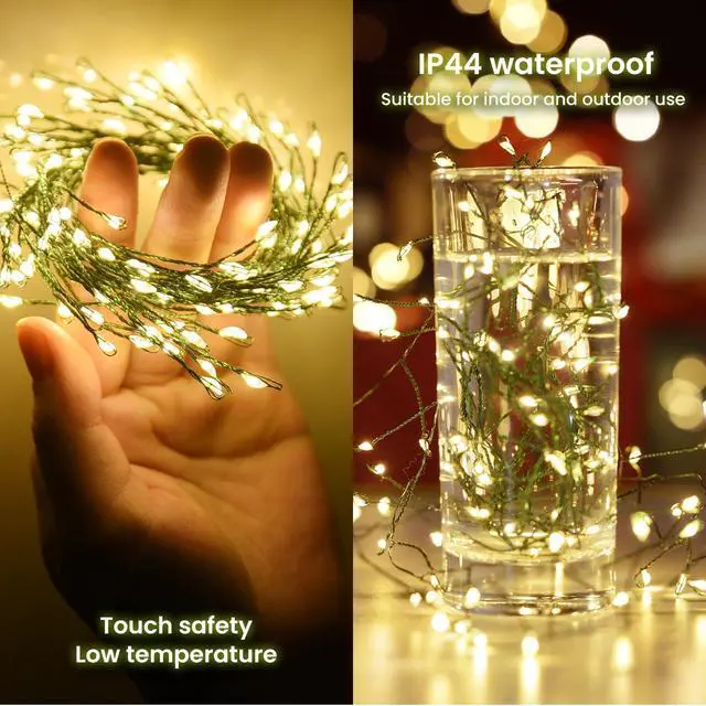 Alt view image 5 of 6 - 6feet 120 LED Starry Lights, Battery Operated Waterproof Dark Green Copper Wire Fairy Light String Light for Garland, Wreath, Patio, Garden, Wedding, Party, Xmas