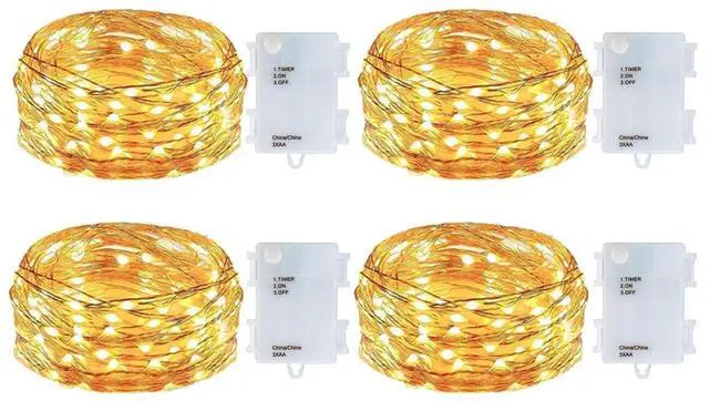 Main image of 4 Pack Battery Operated Dewdrop Led Lights,Indoor Mini Fairy Lights with Timer Function,for Wedding Home Parties Christmas Holiday Decoration,6 Hours on/18 Hours Off ,30 Count LEDs,10 Feet