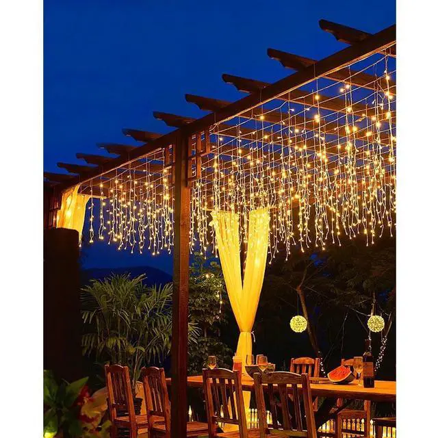 Alt view image 5 of 7 - Icicle Lights Outdoor, 32.8 FT 400 LED 8 Modes Christmas String Fairy Lights with 80 Drops, Twinkle Waterproof Connectable for Roof Balcony Business Park Decor, Warm White, 10M