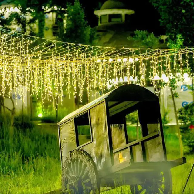 Alt view image 4 of 7 - Icicle Lights Outdoor, 32.8 FT 400 LED 8 Modes Christmas String Fairy Lights with 80 Drops, Twinkle Waterproof Connectable for Roof Balcony Business Park Decor, Warm White, 10M