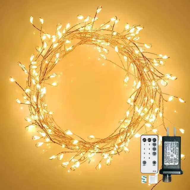 Main image of 300 LED Fairy Lights with Remote, Warm White, 8 Modes, Plug in, Waterproof, Christmas Decoration, 10ft