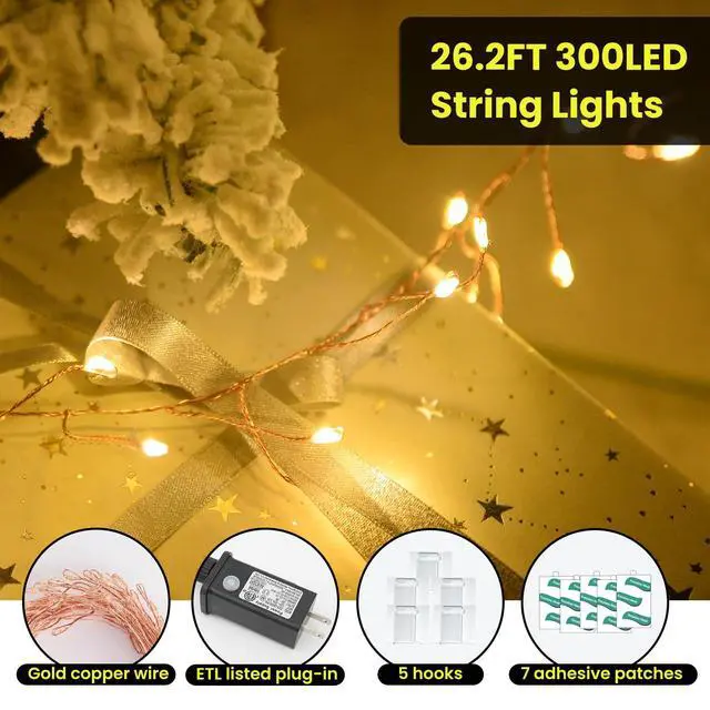 Alt view image 2 of 7 - 300 LED Fairy Lights with Remote, Warm White, 8 Modes, Plug in, Waterproof, Christmas Decoration, 10ft