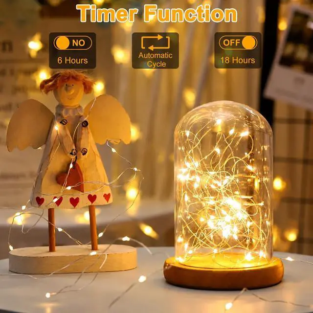 Alt view image 2 of 7 - 2 Pack Battery Fairy Lights 100 LED 33Ft Silver Wire Christmas Lights Timer