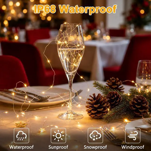 Alt view image 3 of 7 - 2 Pack Battery Fairy Lights 100 LED 33Ft Silver Wire Christmas Lights Timer