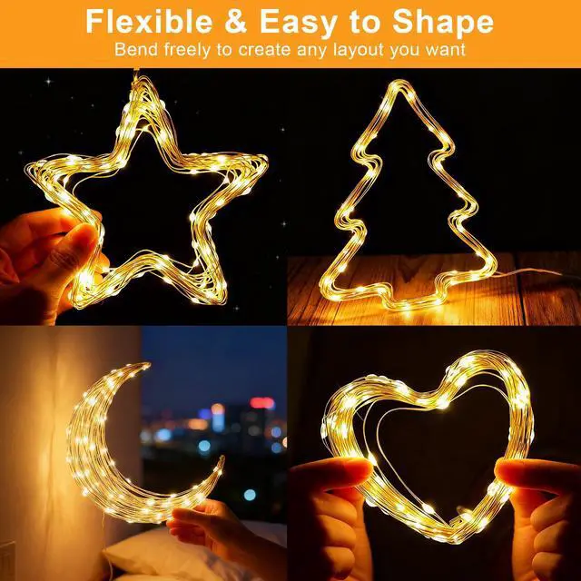 Alt view image 4 of 7 - 2 Pack Battery Fairy Lights 100 LED 33Ft Silver Wire Christmas Lights Timer
