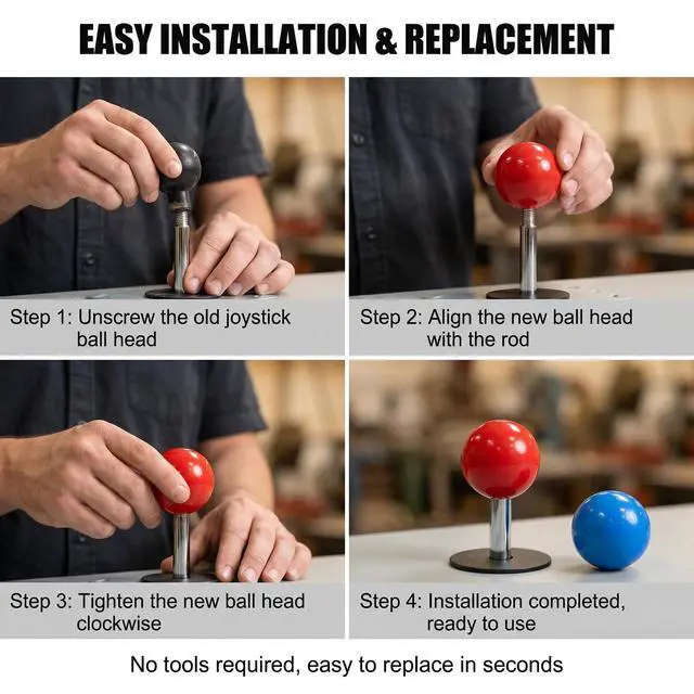Alt view image 5 of 7 - 2Pcs 35mm Joystick Ball Top ABS Metal Threaded Knob Replacement Arcade Game Controller Sticks Handle Rocker Round Head(Red+Blue)
