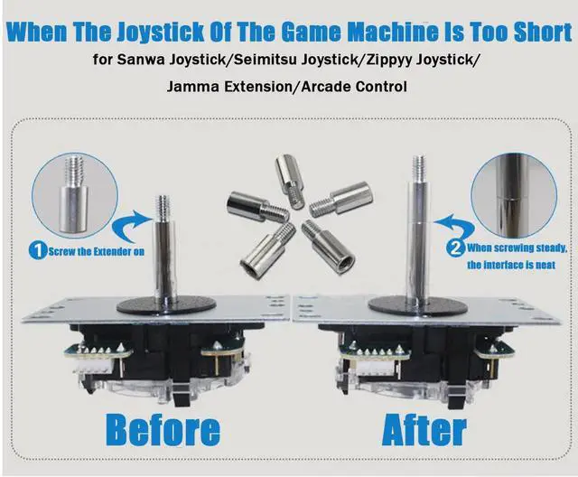 Alt view image 4 of 6 - Arcade Game Joystick Extender 4 Pcs 15mm Arcade Cabinet Control Accessories, Make the Arcade Joystick Longer, for Retro Arcade US Balltop Joysticks