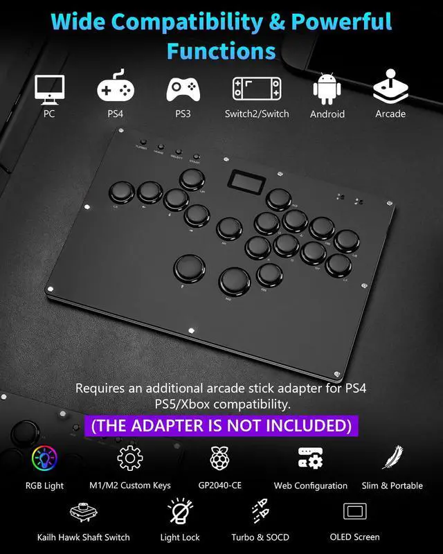 Alt view image 2 of 7 - GK-18 Leverless Arcade Stick, All-Button Fight Controller with 18 Keys, RGB Lights, Hot-Swappable for PS5/PS4/PS3/PC/Switch, Arcade Fight Stick Black