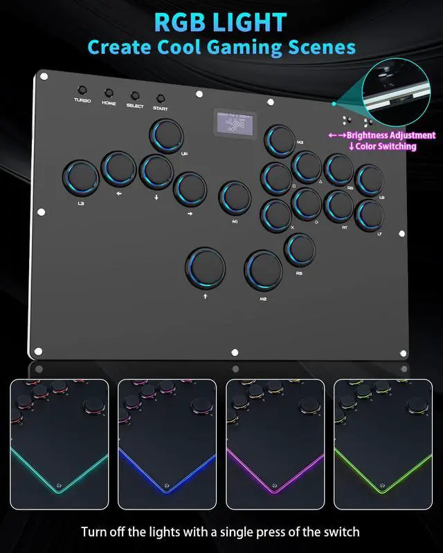 Alt view image 6 of 7 - GK-18 Leverless Arcade Stick, All-Button Fight Controller with 18 Keys, RGB Lights, Hot-Swappable for PS5/PS4/PS3/PC/Switch, Arcade Fight Stick Black