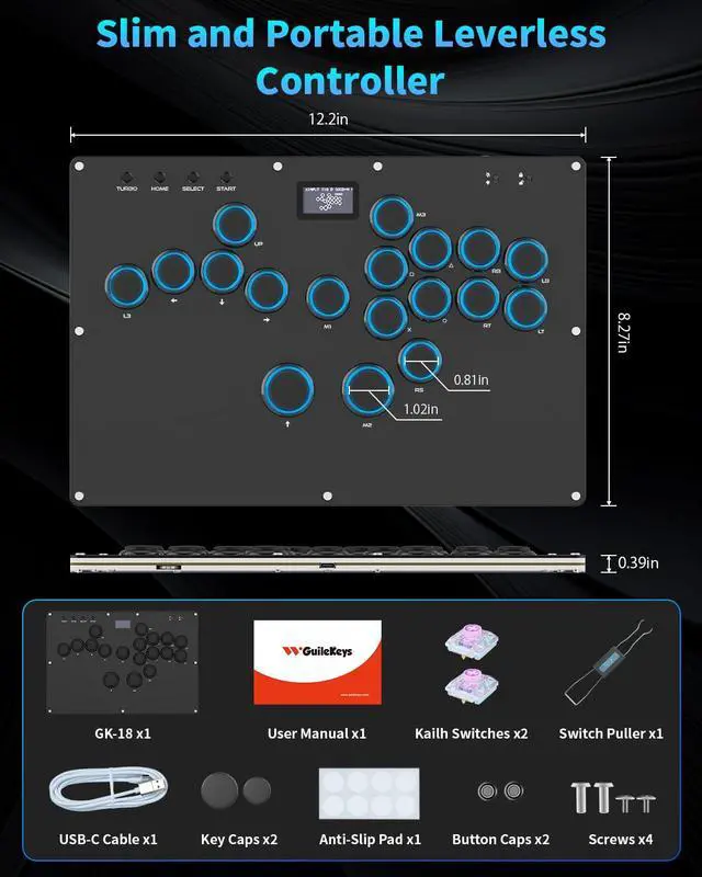 Alt view image 7 of 7 - GK-18 Leverless Arcade Stick, All-Button Fight Controller with 18 Keys, RGB Lights, Hot-Swappable for PS5/PS4/PS3/PC/Switch, Arcade Fight Stick Black