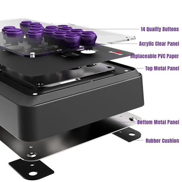 Alt view image 5 of 7 - F500 FLAT Fight Stick All Button Arcade Controller for PS4, PC, Xbox Series S/X, Xbox One, Switch/Switch 2, Steam Deck, macOS, Android, Raspberry Pi, NEOGEO mini and more