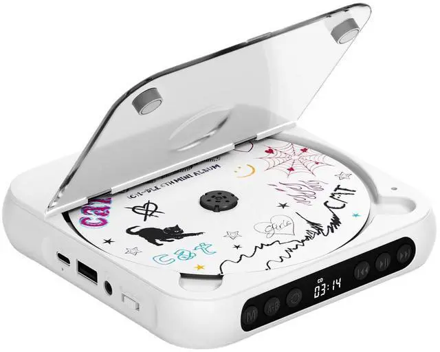 Main image of CD Player Portable with Stereo Speakers, Rechargeable Portable Player with Bluetooth for Home with Headphones, Support CD/AUX/USB,White