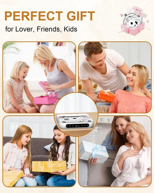 Alt view image 6 of 7 - CD Player Portable with Stereo Speakers, Rechargeable Portable Player with Bluetooth for Home with Headphones, Support CD/AUX/USB,White