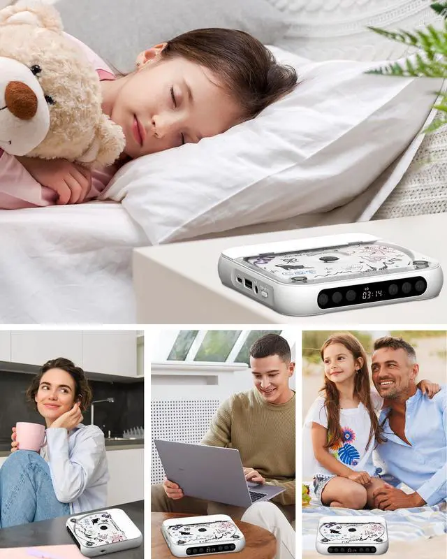 Alt view image 7 of 7 - CD Player Portable with Stereo Speakers, Rechargeable Portable Player with Bluetooth for Home with Headphones, Support CD/AUX/USB,White