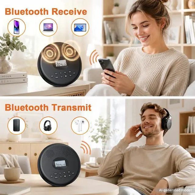 Alt view image 3 of 7 - Portable CD Player Rechargeable with Bluetooth, Speakers for Home