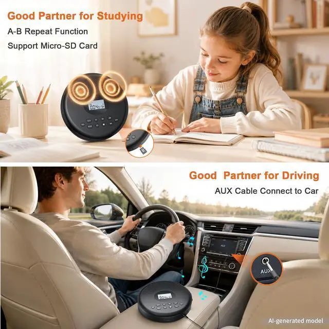 Alt view image 4 of 7 - Portable CD Player Rechargeable with Bluetooth, Speakers for Home