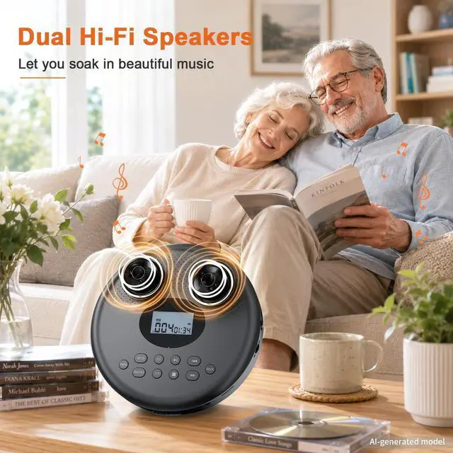 Alt view image 5 of 7 - Portable CD Player Rechargeable with Bluetooth, Speakers for Home
