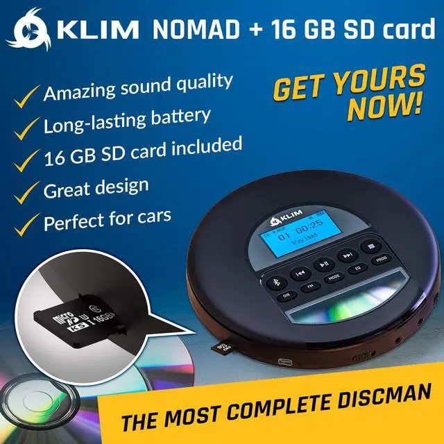 Alt view image 2 of 7 - Nomad Portable CD Player with Long-Lasting Battery - with Headphones - Radio FM - Compatible MP3 CD Player Portable - 16GB TF Card - Radio FM Bluetooth - Ideal for Cars - Black