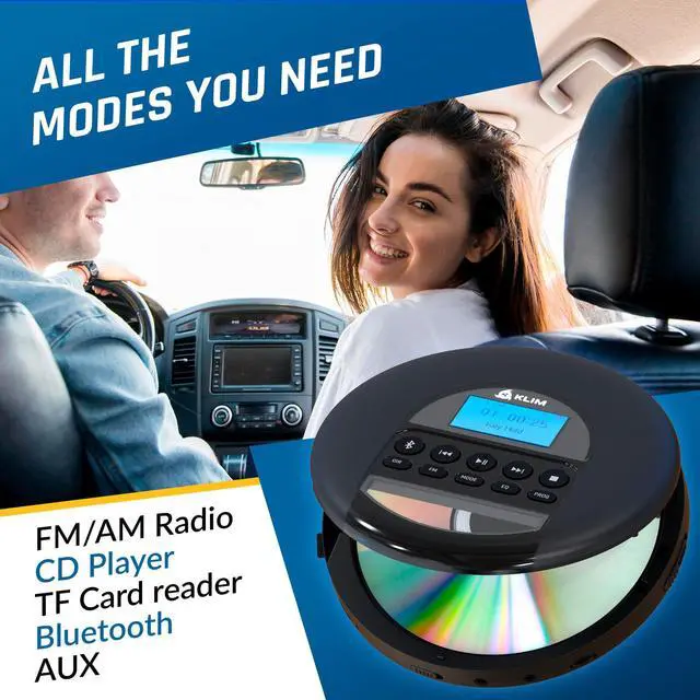 Alt view image 3 of 7 - Nomad Portable CD Player with Long-Lasting Battery - with Headphones - Radio FM - Compatible MP3 CD Player Portable - 16GB TF Card - Radio FM Bluetooth - Ideal for Cars - Black