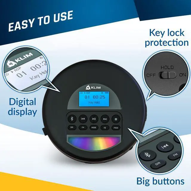 Alt view image 4 of 7 - Nomad Portable CD Player with Long-Lasting Battery - with Headphones - Radio FM - Compatible MP3 CD Player Portable - 16GB TF Card - Radio FM Bluetooth - Ideal for Cars - Black
