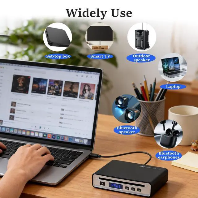 Alt view image 5 of 7 - Portable External Car CD Player, Anti-Shock Plug and Play CD Adapter with USB & Bluetooth Dual Connect, Lossless Audio Disc Player for Car Truck, Laptop, PC and Smart TV