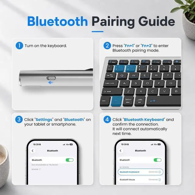 Alt view image 2 of 7 - Multi-Device Wireless Keyboard with Numeric Touchpad, Mini Bluetooth Keyboard, Stainless Steel Slim Wireless Keyboard with USB Receiver for MacBook/iPad/Tablet/PC/Laptop, QWERTY US Layout