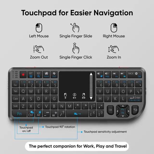Alt view image 3 of 7 - T808 Mini Wireless Keyboard,Upgraded Multi-Touch Touchpad