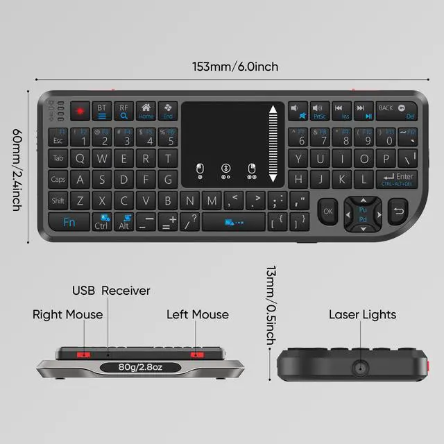 Alt view image 4 of 7 - T808 Mini Wireless Keyboard,Upgraded Multi-Touch Touchpad