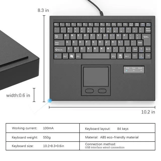 Alt view image 2 of 7 - USB Wired Industrial Machine Keyboard with Touchpad & Built-in Hub