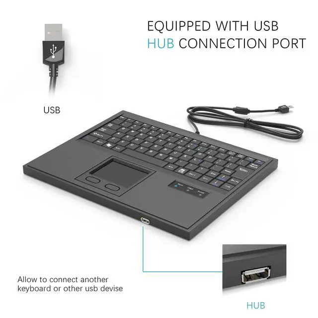 Alt view image 3 of 7 - USB Wired Industrial Machine Keyboard with Touchpad & Built-in Hub
