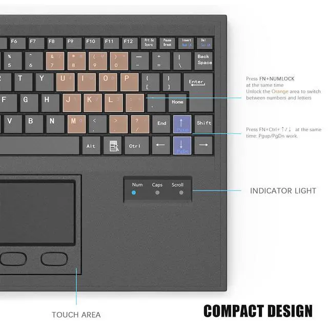 Alt view image 4 of 7 - USB Wired Industrial Machine Keyboard with Touchpad & Built-in Hub