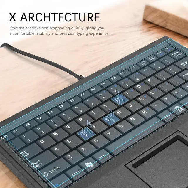 Alt view image 5 of 7 - USB Wired Industrial Machine Keyboard with Touchpad & Built-in Hub