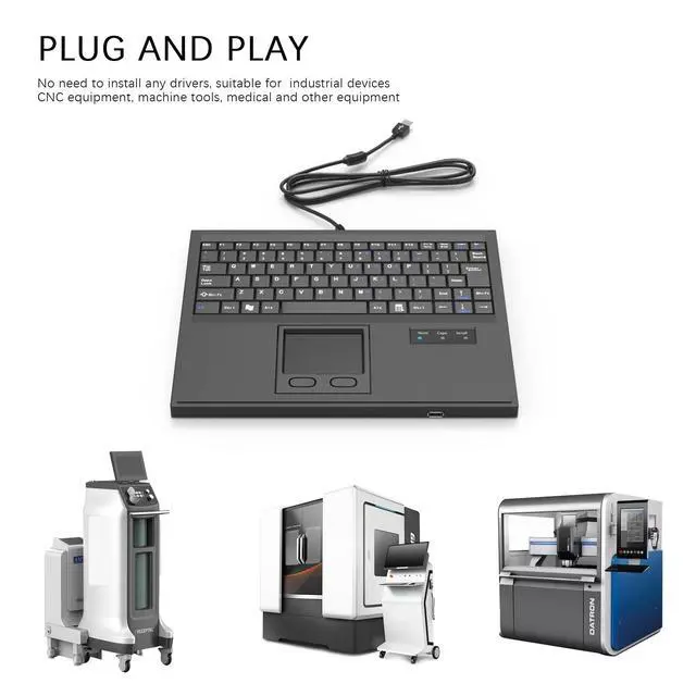 Alt view image 7 of 7 - USB Wired Industrial Machine Keyboard with Touchpad & Built-in Hub