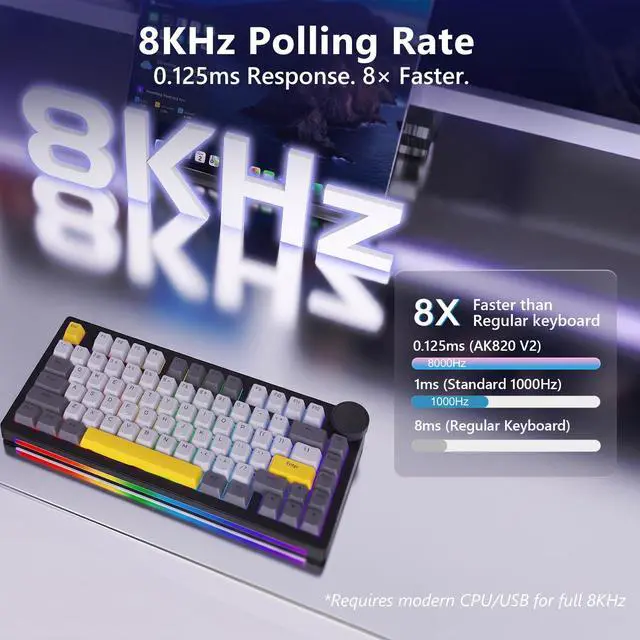 Alt view image 3 of 7 - AK820 V2 8KHz Magnetic Mechanical Keyboard Bingyu Hall Effect Rapid Trigger
