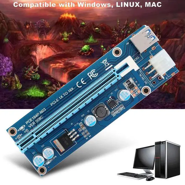 Alt view image 3 of 7 - Mini PCI-E to PCI Express 16x Extender, Riser Adapter with SATA Power Cord for Video Card Mining, USB, Linux, Personal Computer, Laptop
