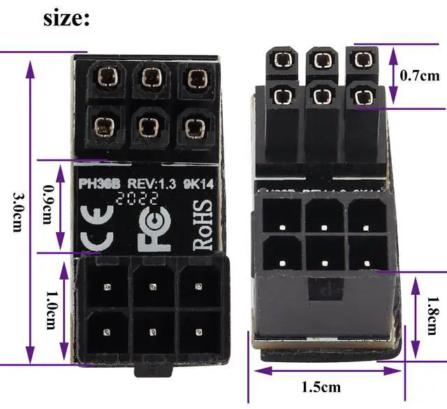 Alt view image 2 of 7 - 180 Degree 6Pin PCI Power Adapter 180 Degree Angled ATX 6Pin Female to 6pin Male Connector Power Adapter Board for Desktop Graphics Card(2Pack-UP/6Pin)