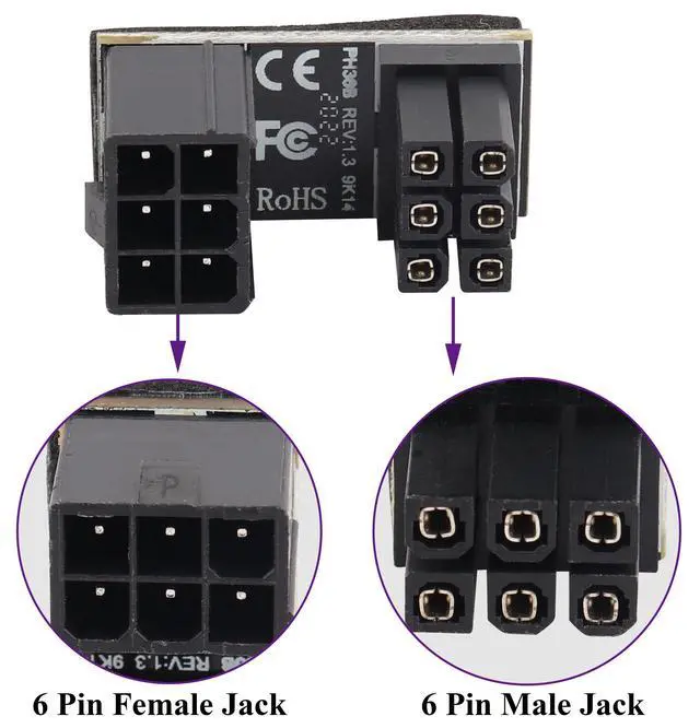 Alt view image 3 of 7 - 180 Degree 6Pin PCI Power Adapter 180 Degree Angled ATX 6Pin Female to 6pin Male Connector Power Adapter Board for Desktop Graphics Card(2Pack-UP/6Pin)