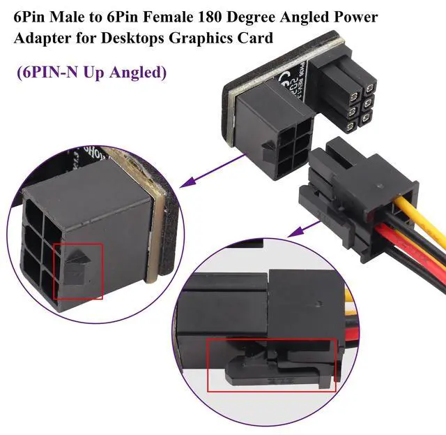 Alt view image 5 of 7 - 180 Degree 6Pin PCI Power Adapter 180 Degree Angled ATX 6Pin Female to 6pin Male Connector Power Adapter Board for Desktop Graphics Card(2Pack-UP/6Pin)