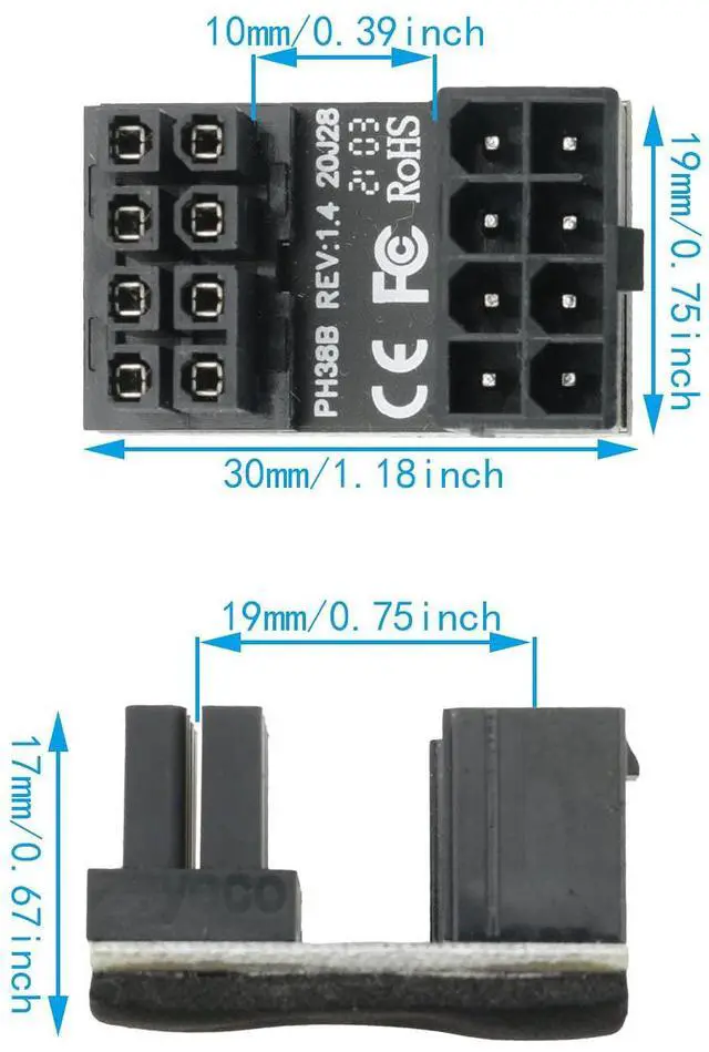 Alt view image 2 of 4 - 4pcs GPU VGA PCIe 8pin Male 180 Degree Angled to 8Pin Female Power Adapter for Desktop Graphics Card (2pcs Standard Type + 2pcs Reverse Type), Black