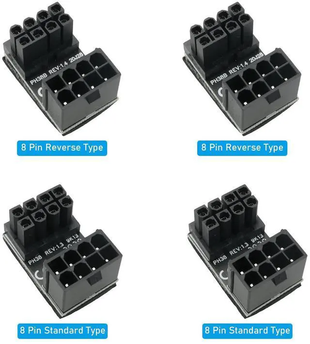 Alt view image 3 of 4 - 4pcs GPU VGA PCIe 8pin Male 180 Degree Angled to 8Pin Female Power Adapter for Desktop Graphics Card (2pcs Standard Type + 2pcs Reverse Type), Black