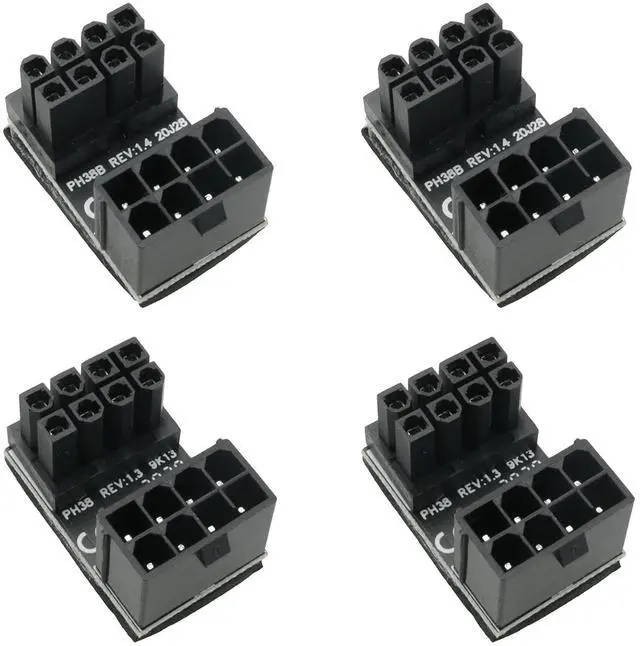 Main image of 4pcs GPU VGA PCIe 8pin Male 180 Degree Angled to 8Pin Female Power Adapter for Desktop Graphics Card (2pcs Standard Type + 2pcs Reverse Type), Black