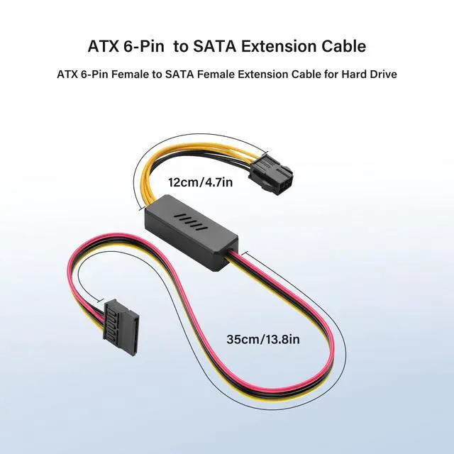 Alt view image 6 of 7 - 6 Pin ATX PSU to SATA IDE Hard Drive Power Supply Cable ATX 6-Pin Female to SATA Female Extension Cable with Step-Down Voltage Regulator (1 to 1)