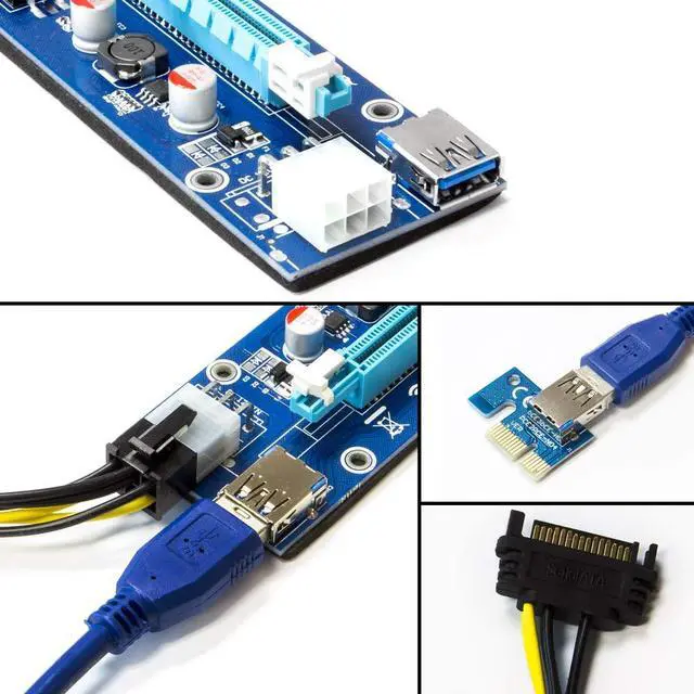 Alt view image 3 of 7 - PCIe Riser Card Adapter 1x to 16x with 6-Pin Power Cable, SATA to PCI-E Extension Cable for GPU Bitcoin Mining, Ethereum, ETH, Crypto Mining Rig (Latest Version)