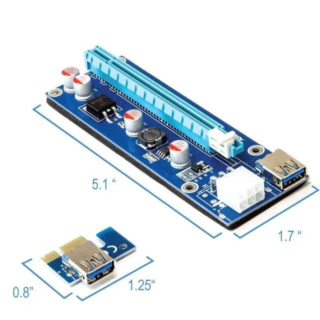 Alt view image 5 of 7 - PCIe Riser Card Adapter 1x to 16x with 6-Pin Power Cable, SATA to PCI-E Extension Cable for GPU Bitcoin Mining, Ethereum, ETH, Crypto Mining Rig (Latest Version)