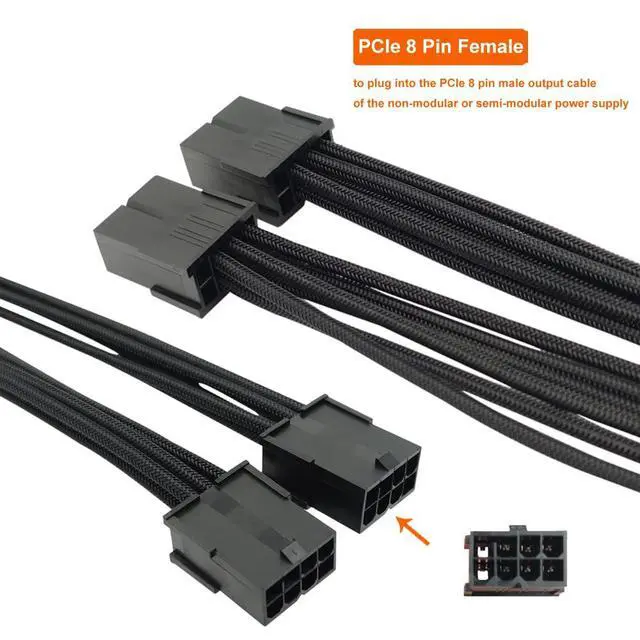Alt view image 3 of 4 - 12 Pin GPU Cable, Dual PCIe 8 Pin Female to Mini 12 Pin GPU Power Adapter Sleeved for Graphics Card 9.5-inch(24cm)