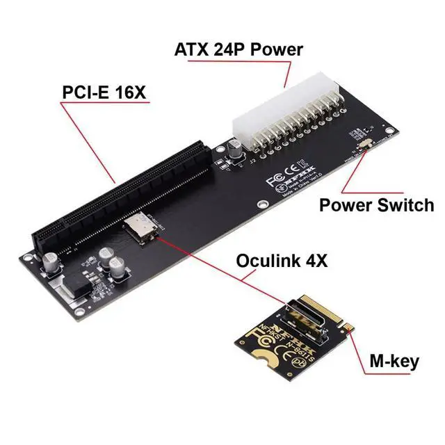 Alt view image 6 of 6 - Oculink SFF-8612 to PCI-E 3.0/4.0 M.2 M-Key to SFF-8611 Host Adapter for eGPU/GPD Win Max2 External Graphics Card & SSD