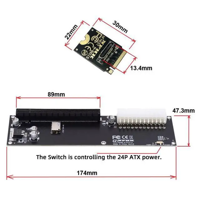 Alt view image 5 of 6 - Oculink SFF-8612 to PCI-E 3.0/4.0 M.2 M-Key to SFF-8611 Host Adapter for eGPU/GPD Win Max2 External Graphics Card & SSD