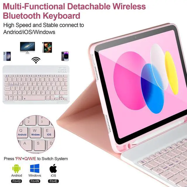 Alt view image 3 of 7 - for iPad 11/10th Generation Case with Keyboard,Detachable Bluetooth Keyboard case for iPad A16 2025 11 inch/10th Gen 2022 10.9 with Pencil Holder, Square Keycaps,Pink